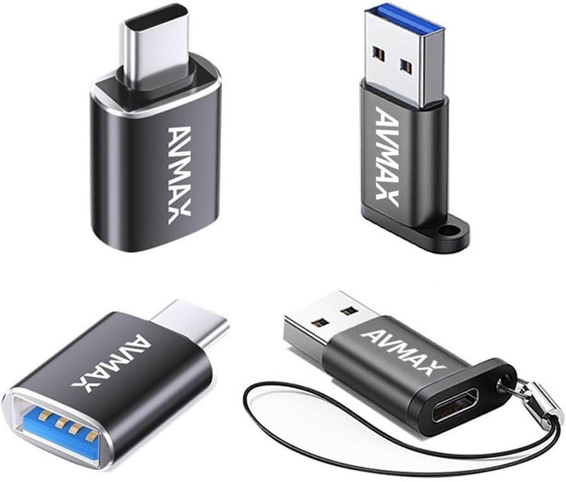 Avmax USB to USB C Adapter 4Pack, Type C Male to USB Female 3.0 OTG Adapter for iMac,MacBook, iPhone 16 15,iPad,Microsoft Surface,Samsung (Black) - Image 1
